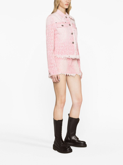 Shop Versace Monogram-jacquard Denim Miniskirt In Pink