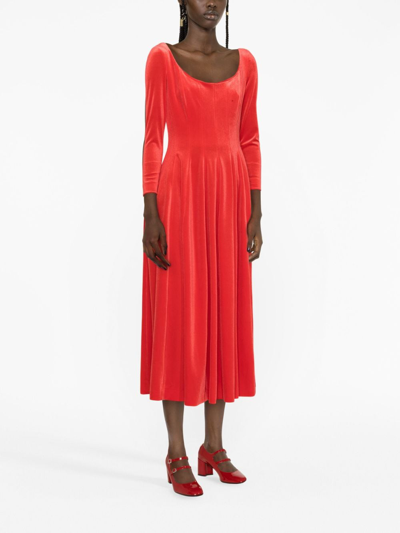Philosophy Di Lorenzo Serafini Long-sleeve Velvet Midi Dress In Red