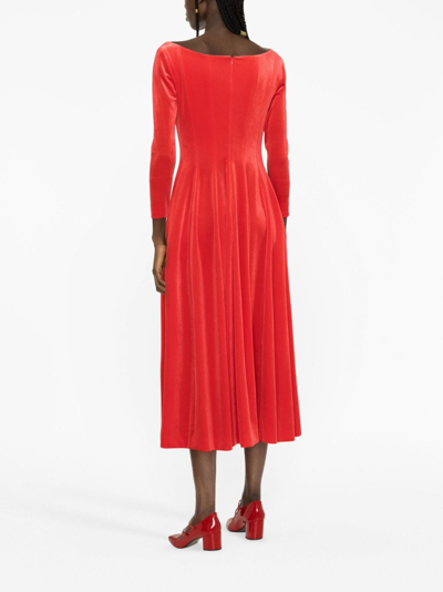 Shop Philosophy Di Lorenzo Serafini Long-sleeve Velvet Midi Dress In Red