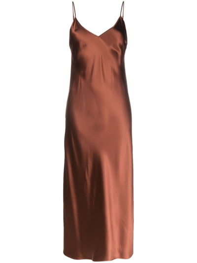Shop Joseph Clea Satin Midi Dress In Brown