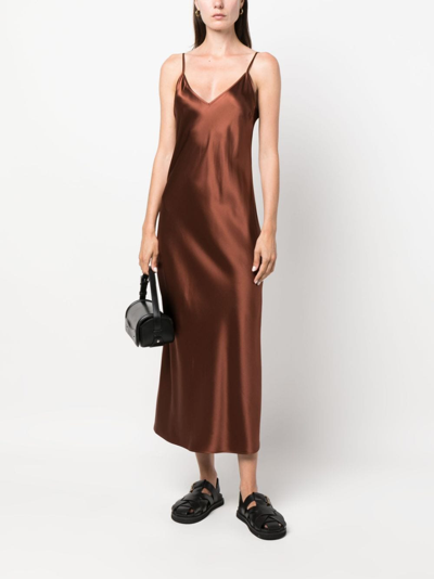 Shop Joseph Clea Satin Midi Dress In Brown