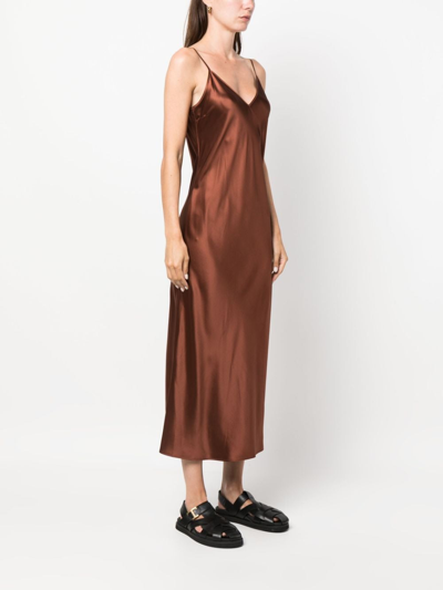Shop Joseph Clea Satin Midi Dress In Brown