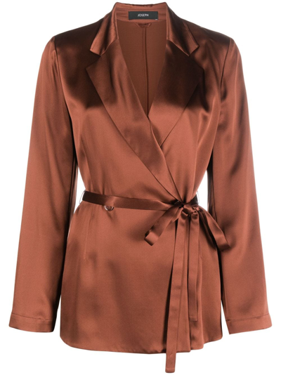 Shop Joseph Joubert Double-breasted Silk Jacket In Brown