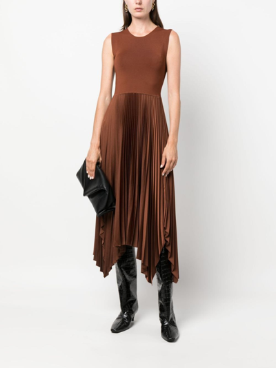 Shop Joseph Dera Pleated Midi Dress In Brown