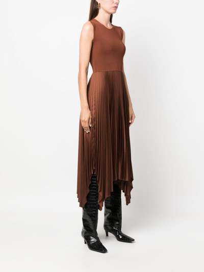 Shop Joseph Dera Pleated Midi Dress In Brown