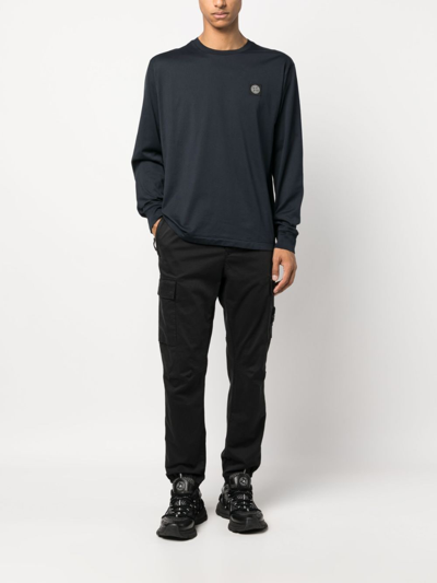 Shop Stone Island Compass-patch Crew Neck Sweatshirt In Blue