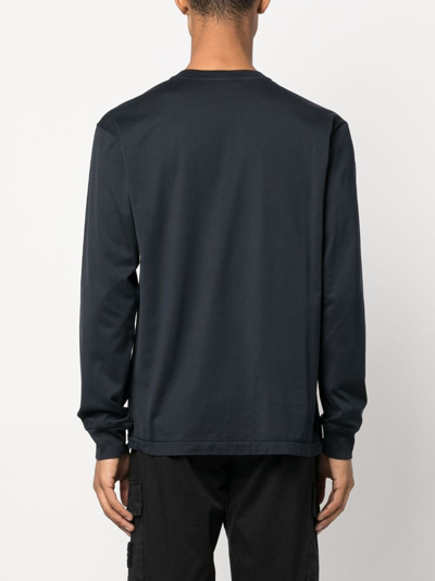 Shop Stone Island Compass-patch Crew Neck Sweatshirt In Blue