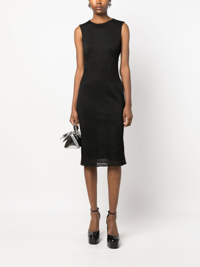 Pre-owned John Galliano 1990 Lamé-effect Sleeveless Midi Dress In Black