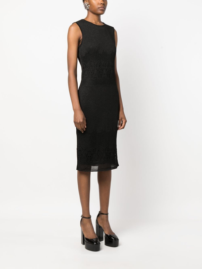 Pre-owned John Galliano 1990 Lamé-effect Sleeveless Midi Dress In Black