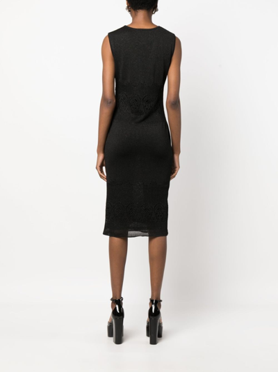 Pre-owned John Galliano 1990 Lamé-effect Sleeveless Midi Dress In Black