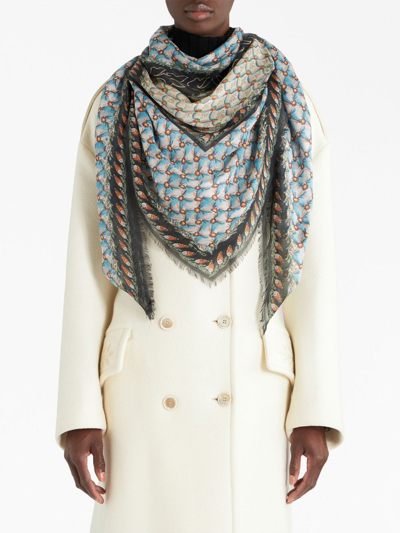 Etro Abstract-print Scarf In Blue