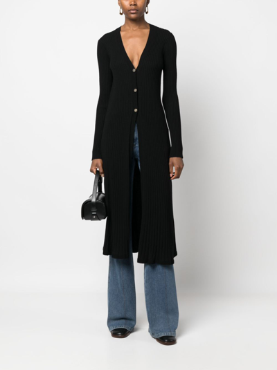 Shop Twinset Ribbed-knit V-neck Cardi-coat In Black
