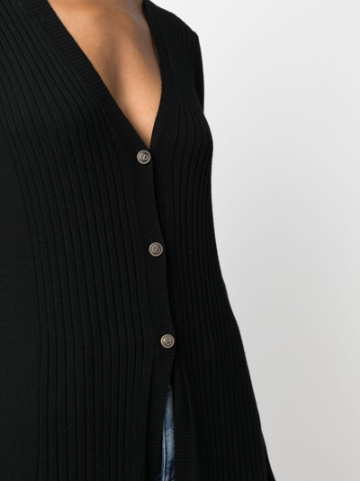 Shop Twinset Ribbed-knit V-neck Cardi-coat In Black