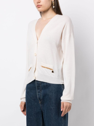 Shop Stella Mccartney Labella Chain-detailed Knitted Cardigan In White