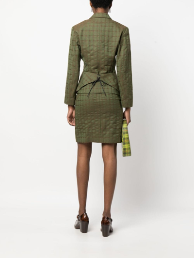 Pre-owned Alaïa 1980 Checked Skirt Suit In Green