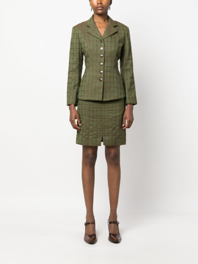 Pre-owned Alaïa 1980 Checked Skirt Suit In Green