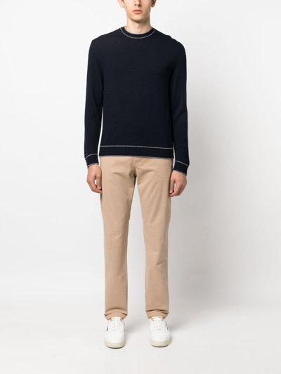 Shop Eleventy Stripe-detail Wool Sweatshirt In Blue