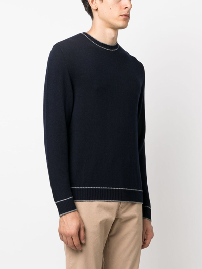 Shop Eleventy Stripe-detail Wool Sweatshirt In Blue