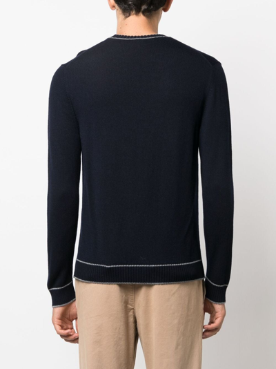 Shop Eleventy Stripe-detail Wool Sweatshirt In Blue