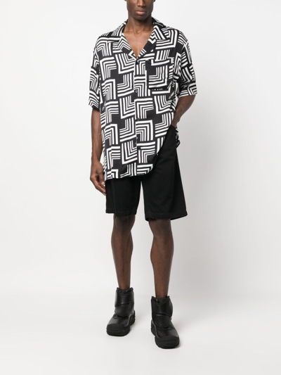 Shop Les Hommes Geometric-pattern Logo-print Shirt In Black