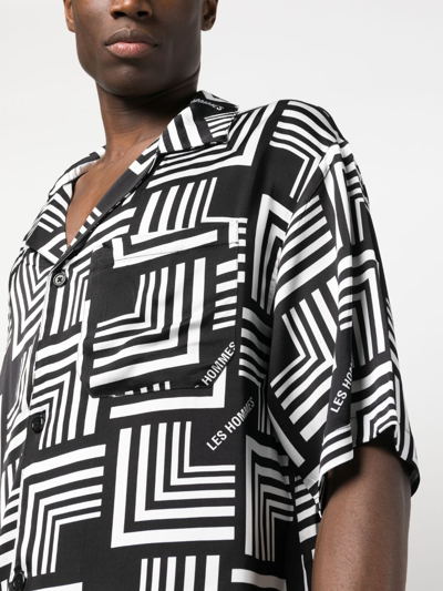 Shop Les Hommes Geometric-pattern Logo-print Shirt In Black