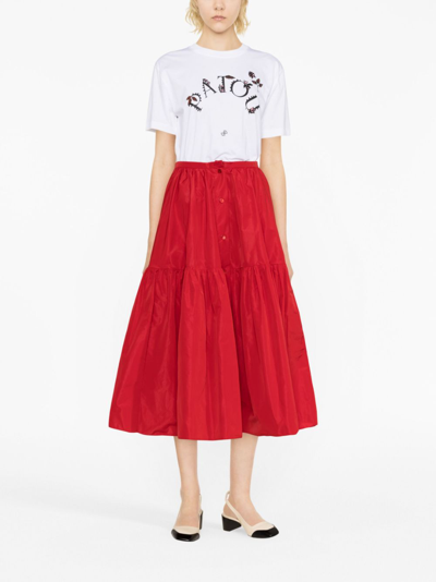 Shop Patou Button-up Tiered Midi Skirt In Red