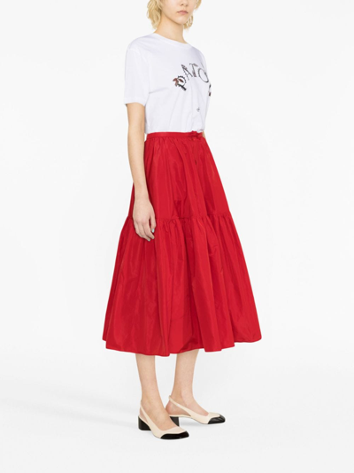 Shop Patou Button-up Tiered Midi Skirt In Red