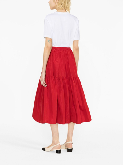 Shop Patou Button-up Tiered Midi Skirt In Red