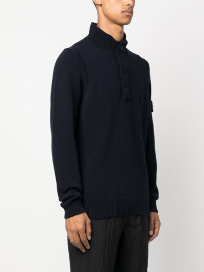 Stone Island Compass-patch Buttoned-up Jumper In Blue