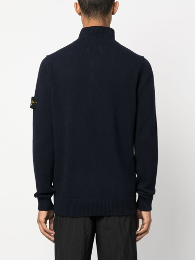 Stone Island Compass-patch Buttoned-up Jumper In Blue