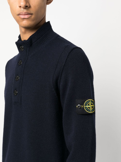 Stone Island Compass-patch Buttoned-up Jumper In Blue
