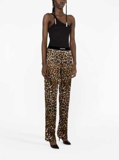 Shop Tom Ford Leopard-print Straight-leg Trousers In Black