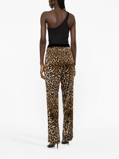 Shop Tom Ford Leopard-print Straight-leg Trousers In Black