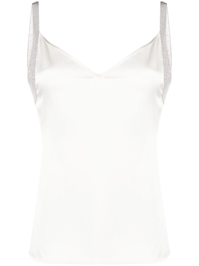 Shop Fabiana Filippi V-neck Satin-finish Top In Neutrals