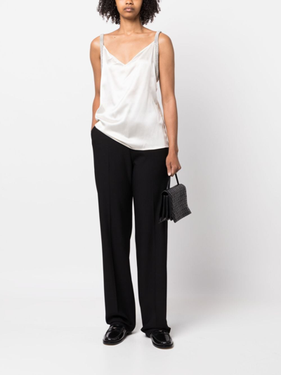 Shop Fabiana Filippi V-neck Satin-finish Top In Neutrals