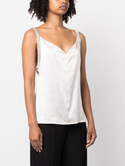 Shop Fabiana Filippi V-neck Satin-finish Top In Neutrals