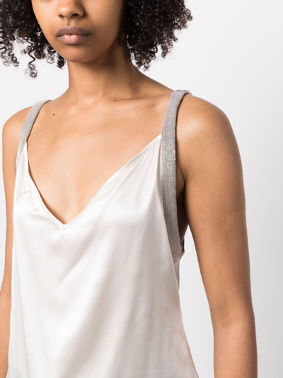 Shop Fabiana Filippi V-neck Satin-finish Top In Neutrals