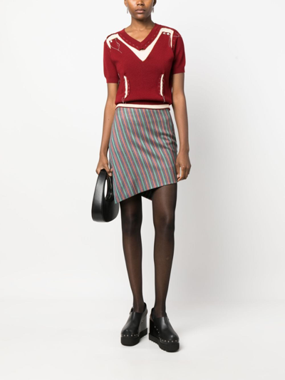 Pre-owned Vivienne Westwood 2010 Striped Asymmetric Miniskirt In Green