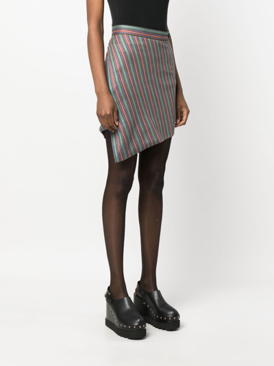 Pre-owned Vivienne Westwood 2010 Striped Asymmetric Miniskirt In Green