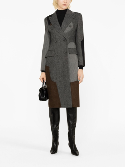 Shop Moschino Patchwork-design Wool Coat In Grey