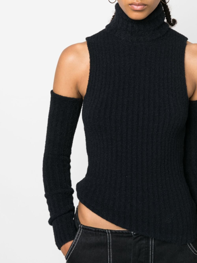 Shop Blumarine Detachable-sleeves Ribbed-knit Top In Black