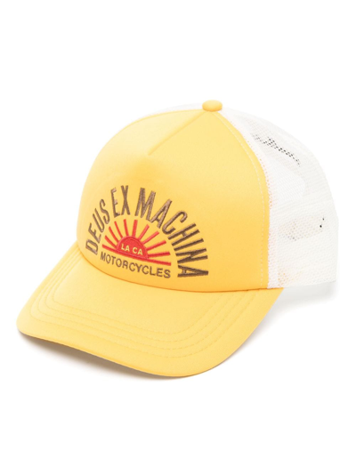 Shop Deus Ex Machina Sunflare Logo-embroidered Trucker Cap In Yellow