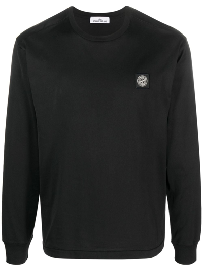 Shop Stone Island Compass-patch Long-sleeve T-shirt In Black