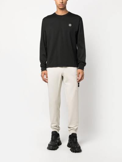 Shop Stone Island Compass-patch Long-sleeve T-shirt In Black