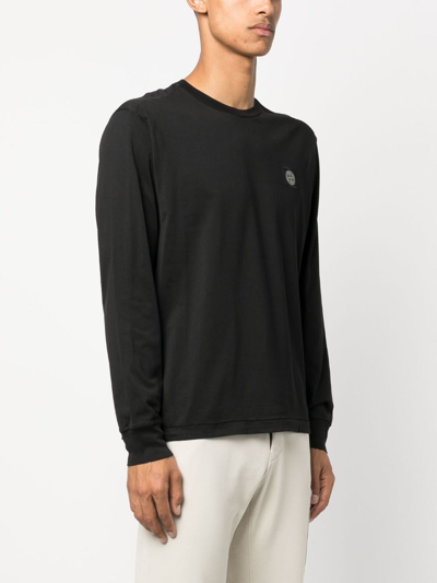 Shop Stone Island Compass-patch Long-sleeve T-shirt In Black