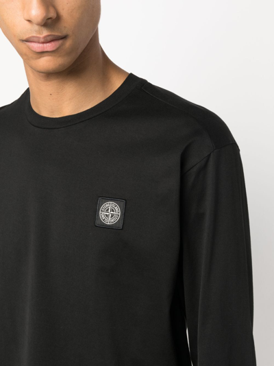 Shop Stone Island Compass-patch Long-sleeve T-shirt In Black