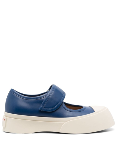 Shop Marni Pablo Mary Jane Leather Sneakers In Blue