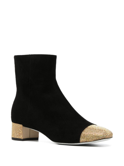 René Caovilla 40mm Rhinestone-embellished Suede Boots In Black