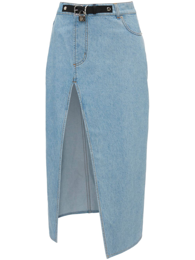 Shop Jw Anderson Asymmetric Denim Midi Skirt In Blue