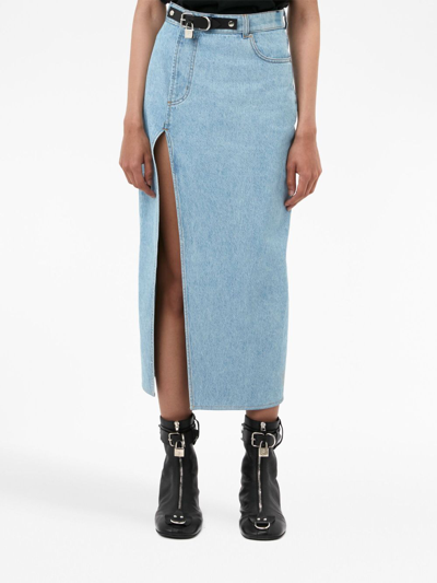 Shop Jw Anderson Asymmetric Denim Midi Skirt In Blue